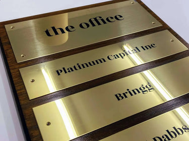 brass office sign
