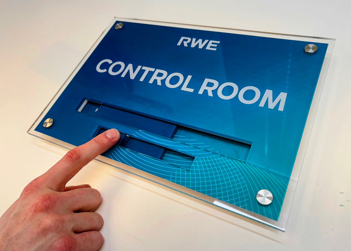 Custom control room sliding sign