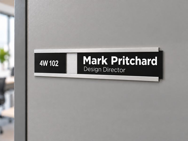 Room signs with changeable nameplates