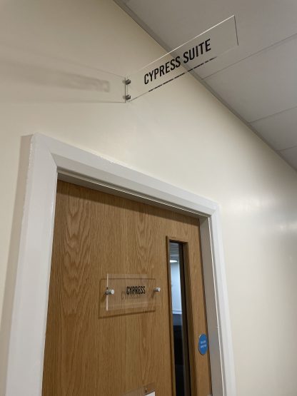 clear Perspex projecting room name sign