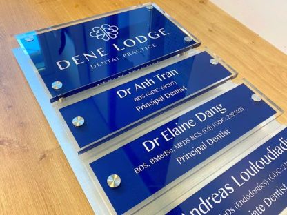 Blue changeable name board sign for dental surgeries