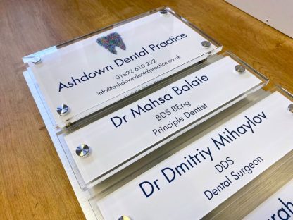 White changeable nameplate sign for dental surgeries